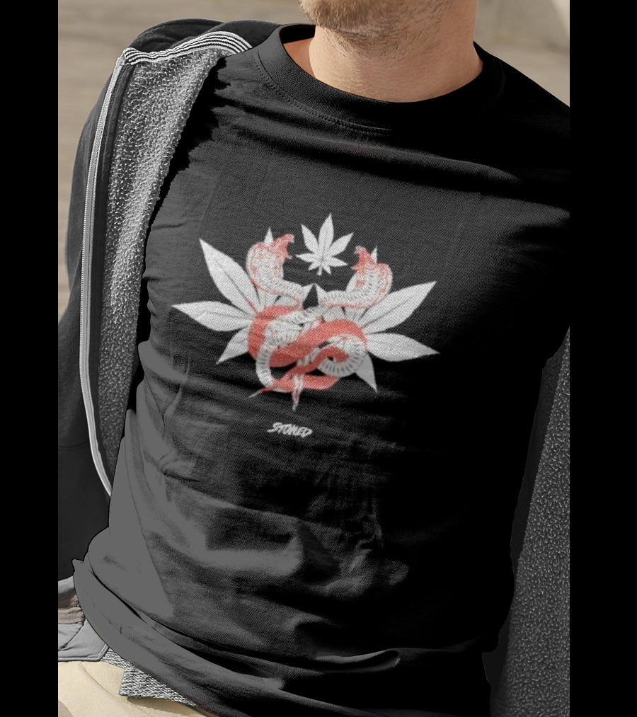 Stoned And Co Mystic Cobra Red Snakes With White Leaves T-Shirt