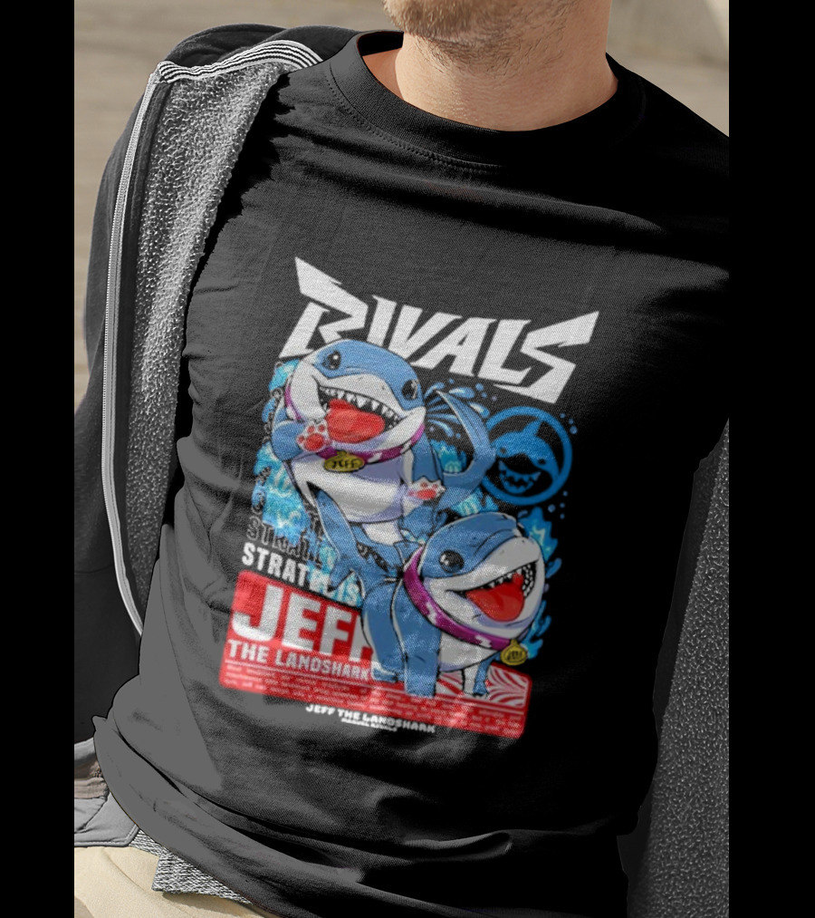 Rivals Stratbois Jeff The Land Shark Anime Style With Blue And Red Cartoon T-Shirt