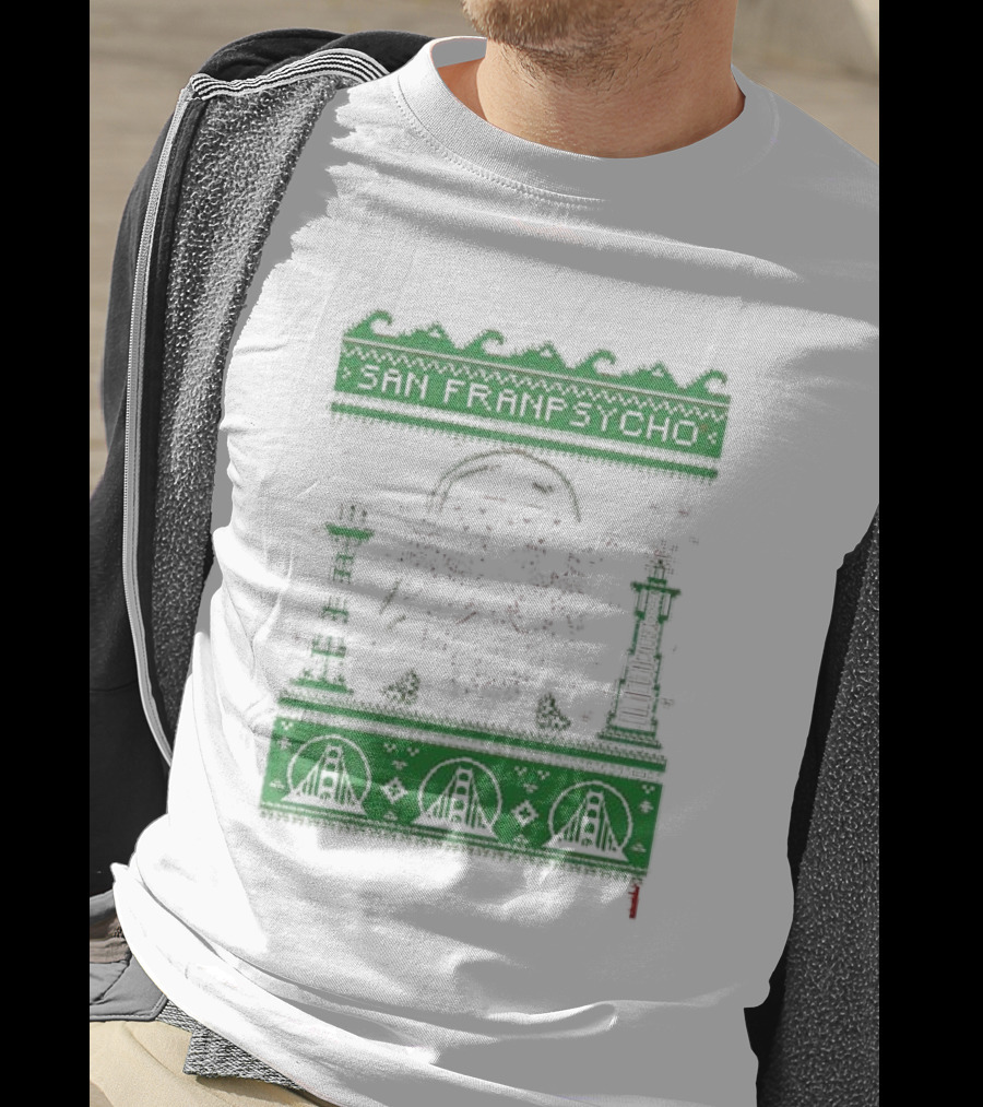San Franpsycho Sfp Holiday Bridge Towers Snowflakes Green Holiday T-Shirt