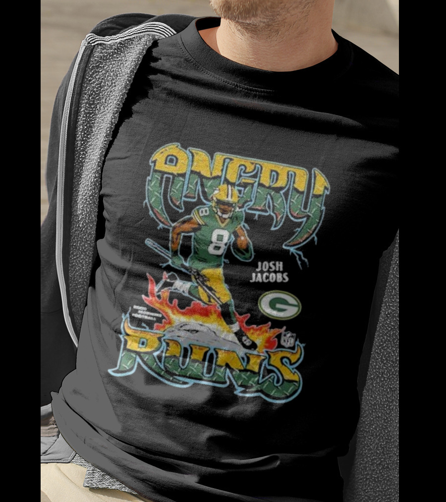 Josh Jacobs Angry Runs Green Bay Packers NFL Football T-Shirt