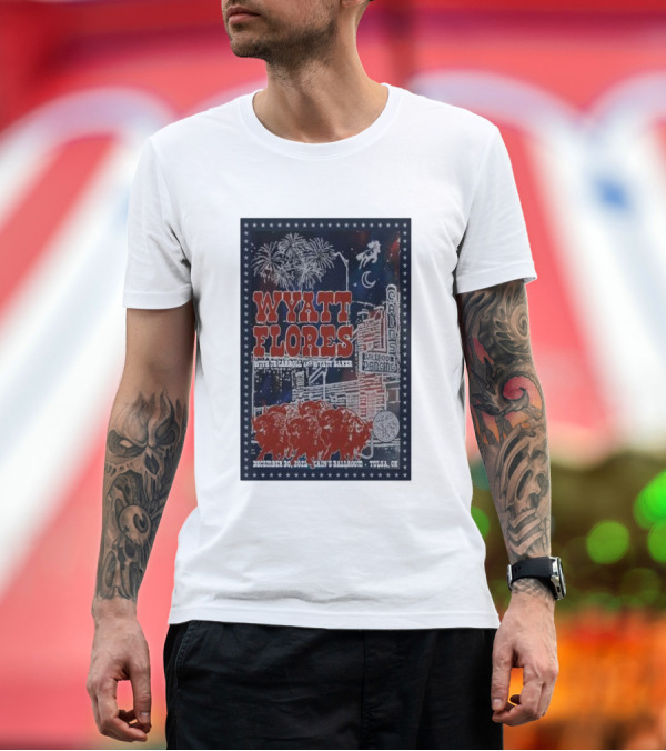 Premium T-Shirt: Wyatt Flores Live with Eli Carroll and Emily N Baker at Cain's Ballroom Tulsa OK December 30 T-Shirt Wyatt Flores Live with Eli Carroll and Emily N Baker at Cain's Ballroom Tulsa OK December 30 T-Shirt