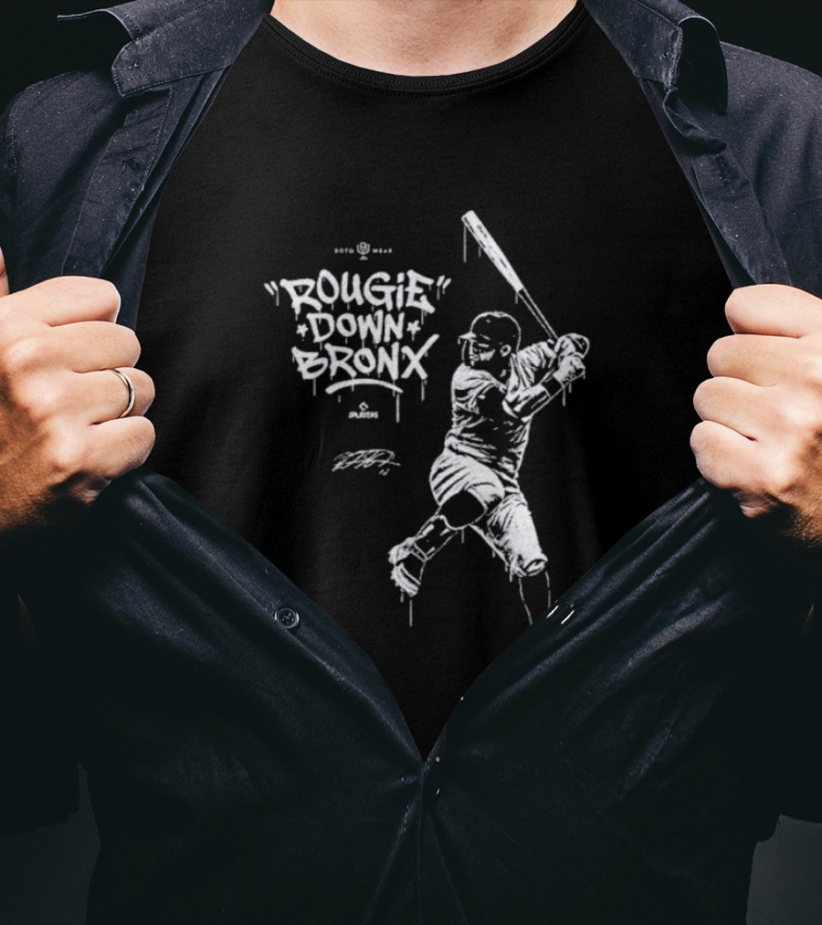 Rougie Down Bronx Yankees Baseball Player Action T-Shirt