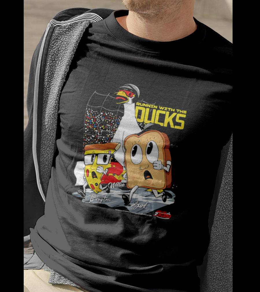 Running With The Ducks Brayton Brad Willie Cartoon Pizza And Toast Racing T-Shirt