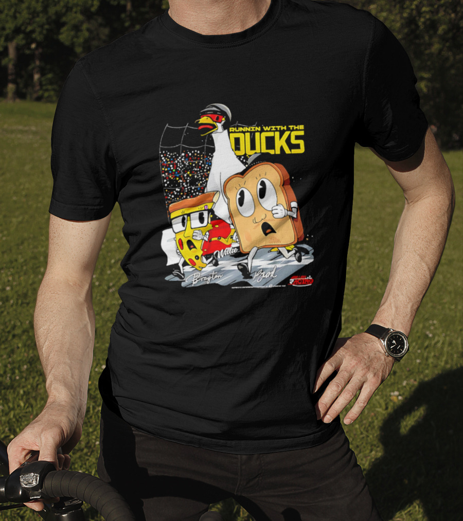 Running With The Ducks Brayton Brad Willie Cartoon Pizza And Toast Racing T-Shirt