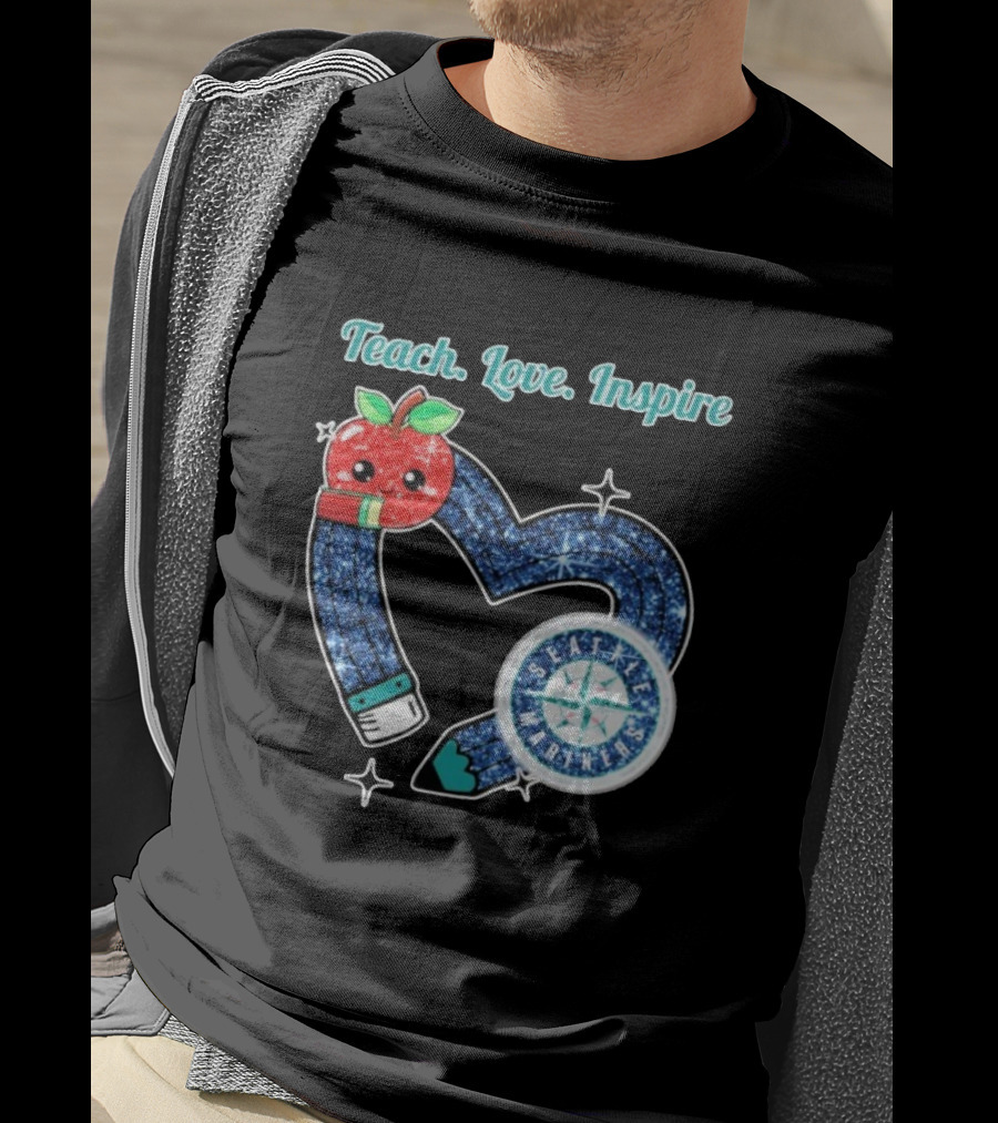 Seattle Mariners Teach Love Inspire Heart Apple Design T-Shirt