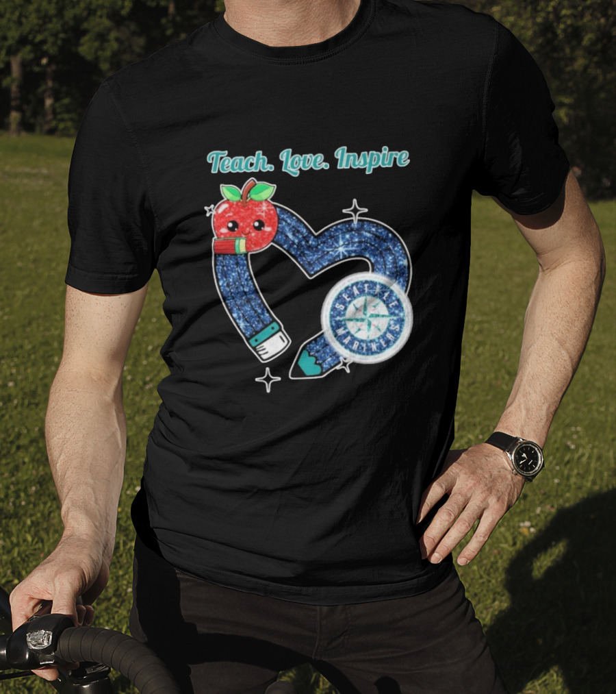 Seattle Mariners Teach Love Inspire Heart Apple Design T-Shirt
