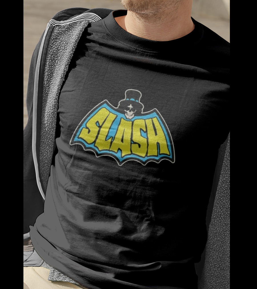 SLASH Batman Inspired Logo With Top Hat And Skull T-Shirt