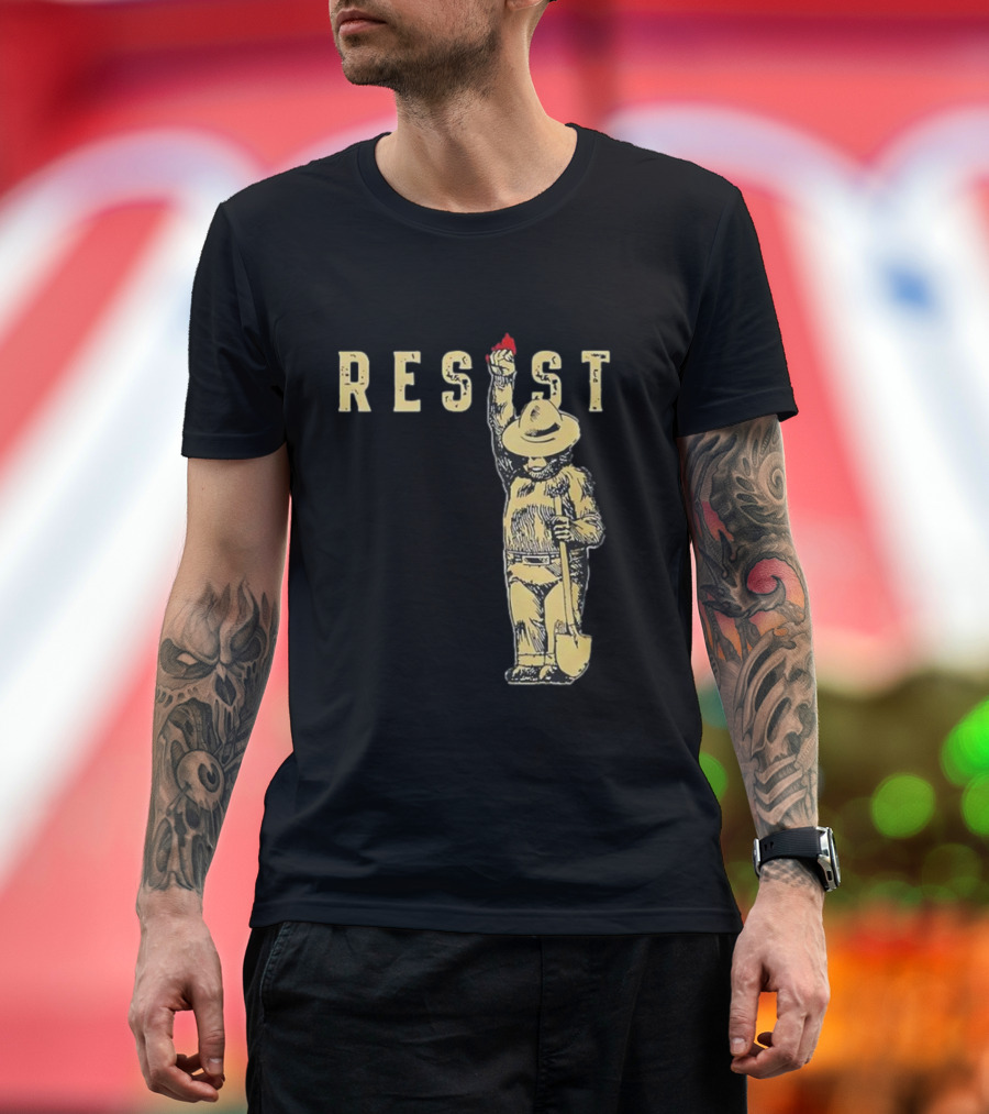 Smokey Resist Firefighter Bear with Raised Fist and Shovel T-Shirt