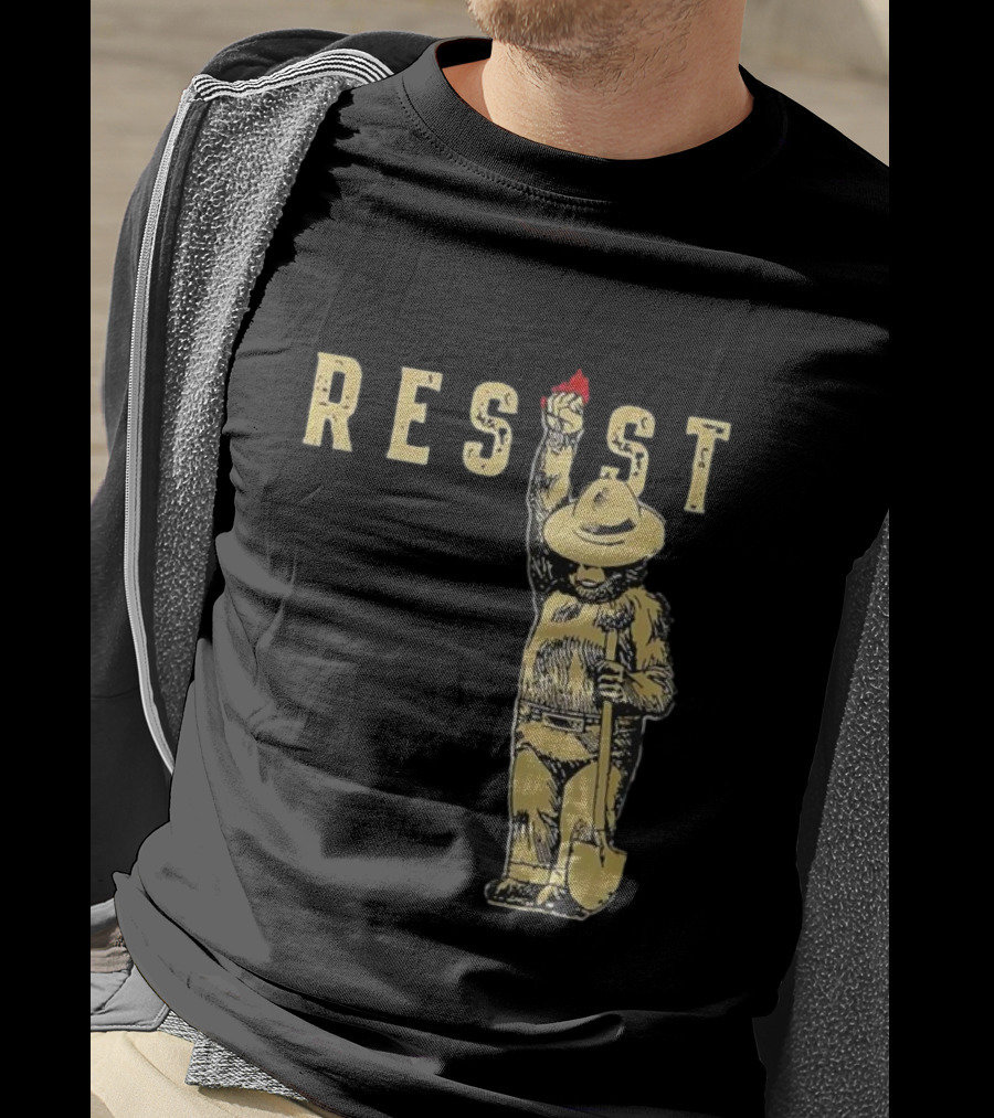 "Smokey Resist Firefighter Bear With Raised Fist And Shovel" T-Shirt