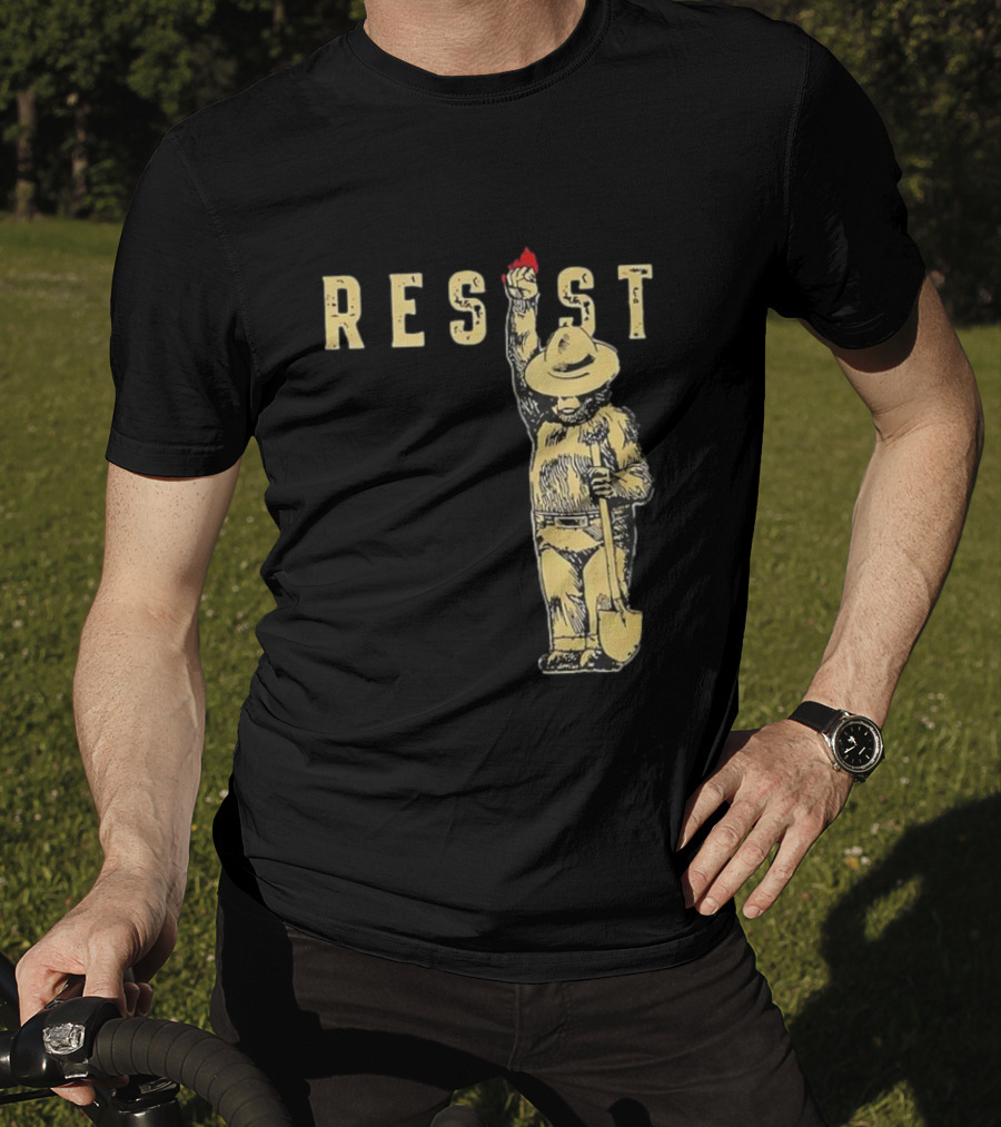 "Smokey Resist Firefighter Bear With Raised Fist And Shovel" T-Shirt