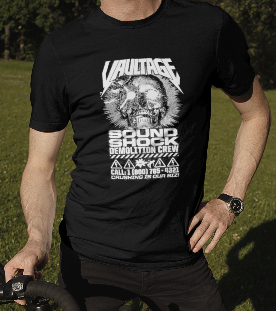 Vaultage Space Laces Sound Shock Demolition Crew Crushing Is Our Biz Skull T-Shirt