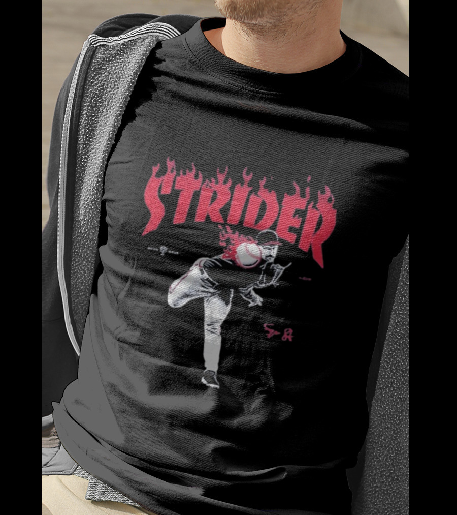 Strider Flames Baseball Pitcher Throwing Action T-Shirt