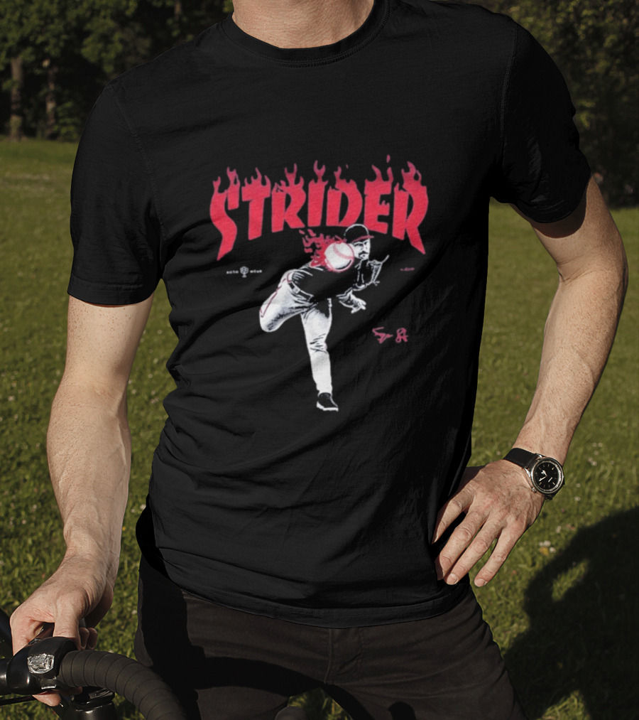 Strider Flames Baseball Pitcher Throwing Action T-Shirt