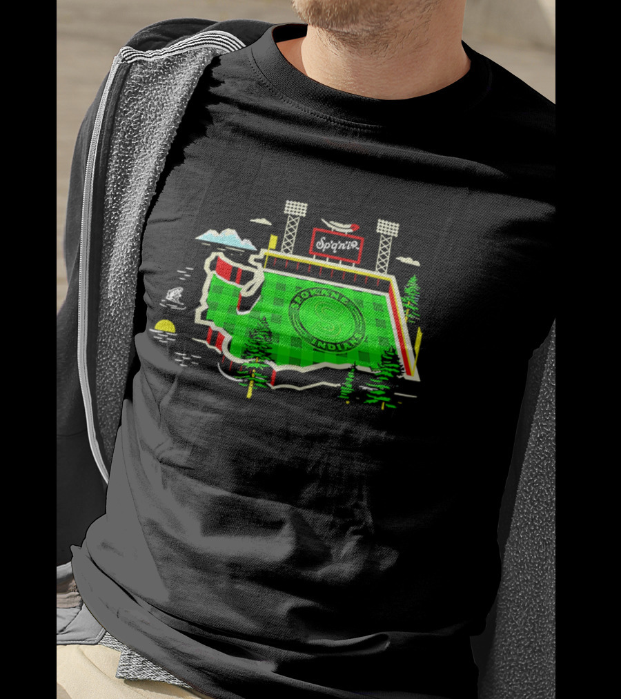 Spokane Indians Stadium Washington State Map Baseball Field T-Shirt