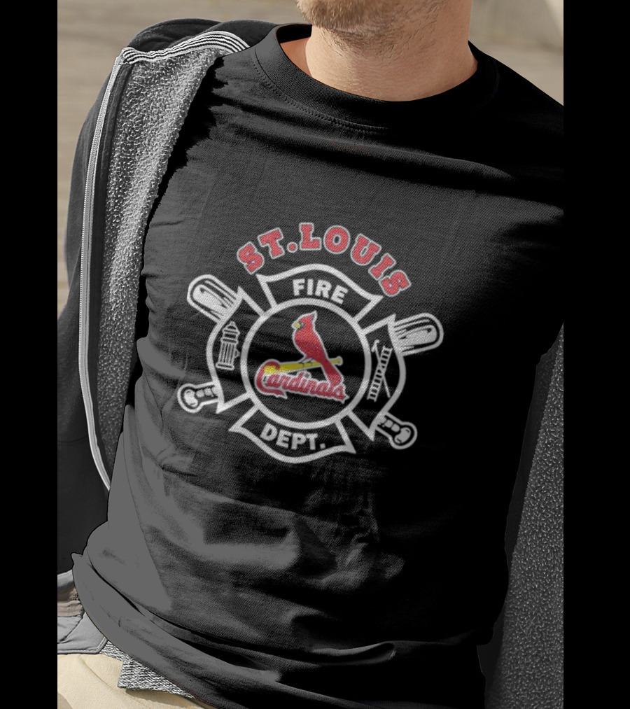 St Louis Cardinals Fire Dept Firefighters MLB Collaboration With Symbolic Badge And Equipment T-Shirt
