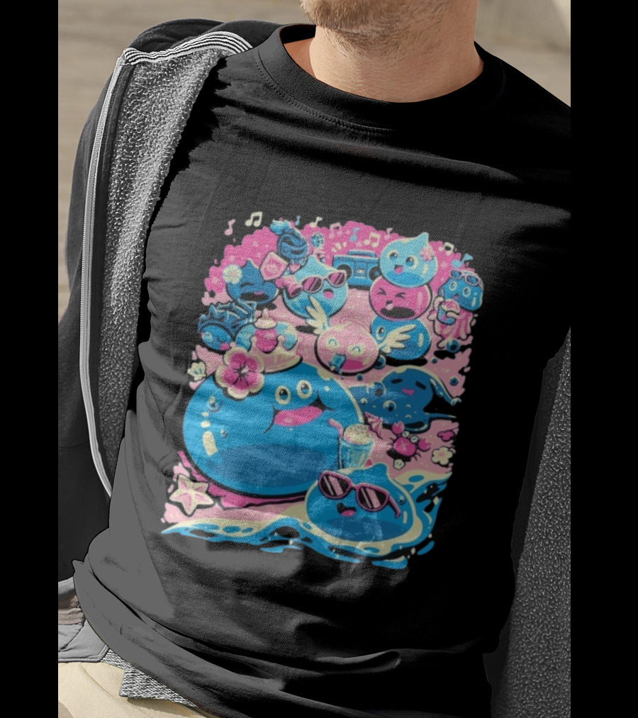 Summer Slimes Cute Blue And Pink Watercolor Style Festival Fun T-Shirt