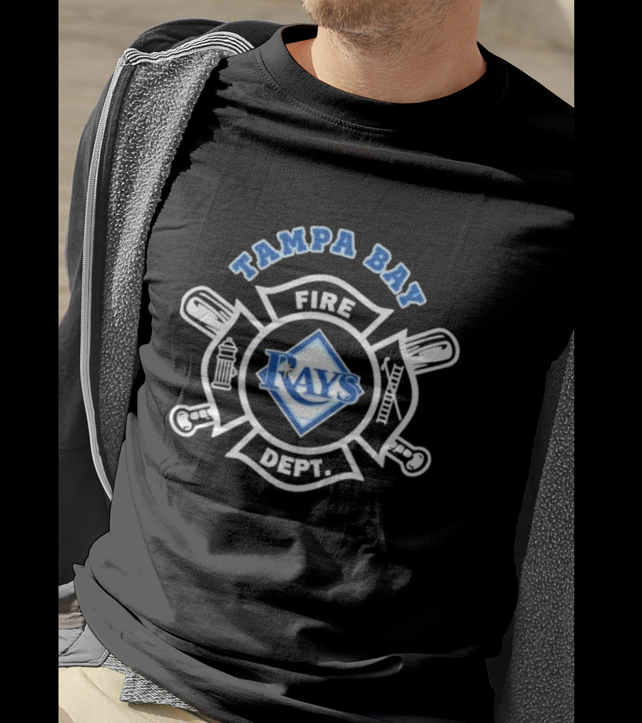 Tampa Bay Rays Fire Dept Firefighters Logo With Firefighter Emblem And Tools T-Shirt