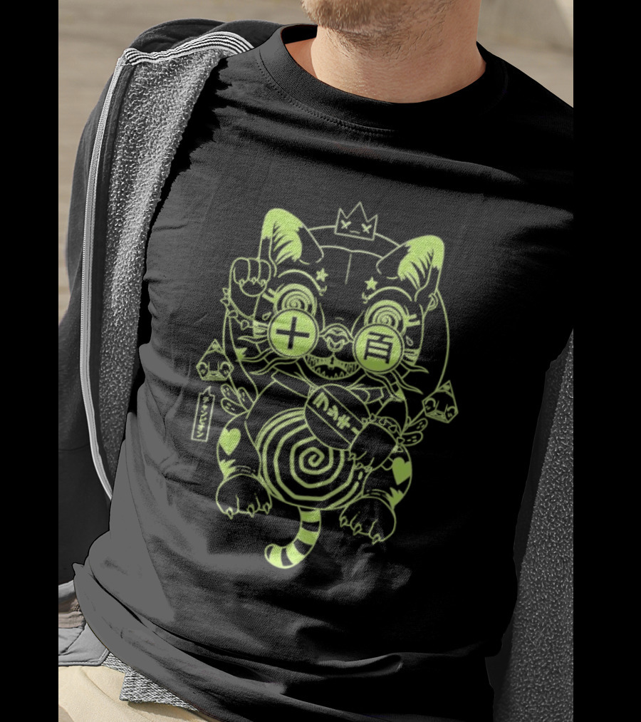 Ten Hundred Blind Luck Maneki Neko Neon Cat T-Shirt