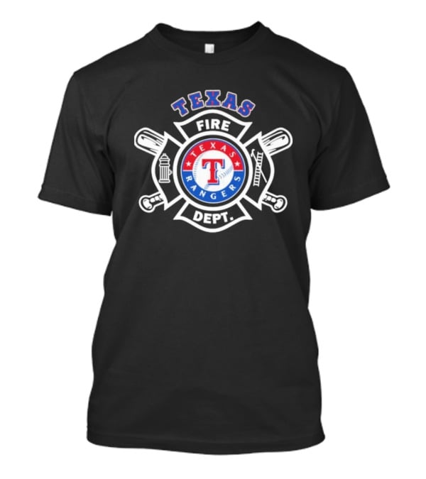 Texas Rangers Fire Dept Firefighters Maltese Cross Badge T-Shirt