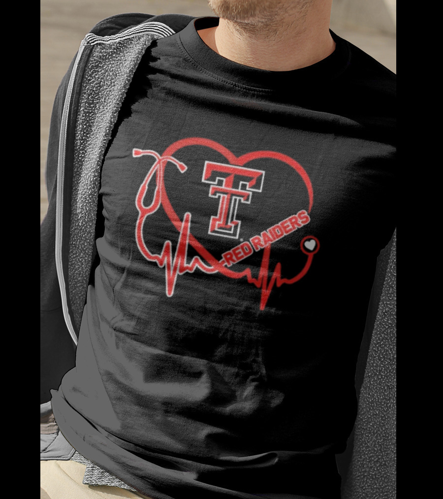 Texas Tech Red Raiders Heartbeat Nurse Stethoscope Icon T-Shirt