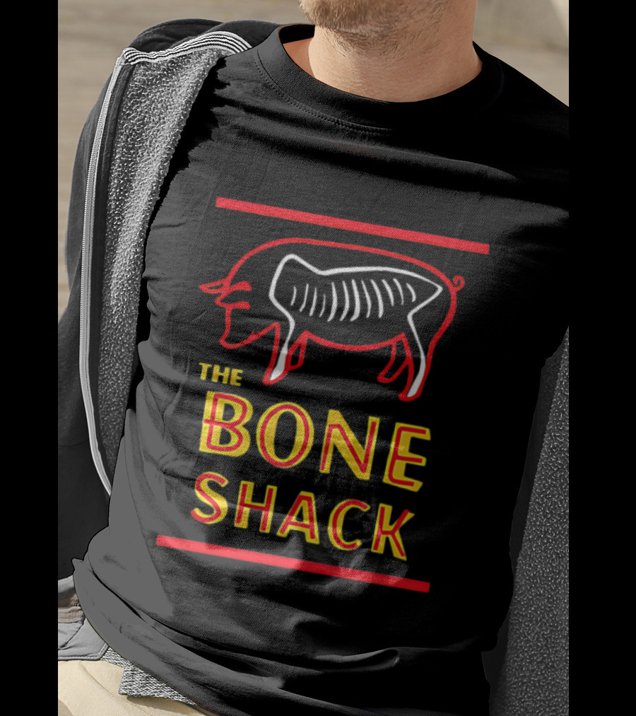 THE BONE SHACK Pig Neon Style Rib Outline T-Shirt
