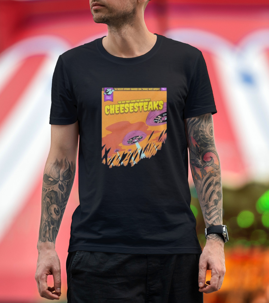Philly Comics Alien UFO Cheesesteaks Abduction Sci-Fi Story Whiz With UFOs T-Shirt