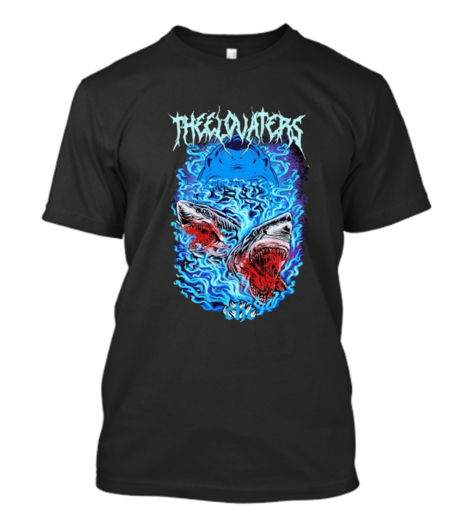 The Elovaters Beware Of Sharks Electric Blue Fierce Shark Trio T-Shirt