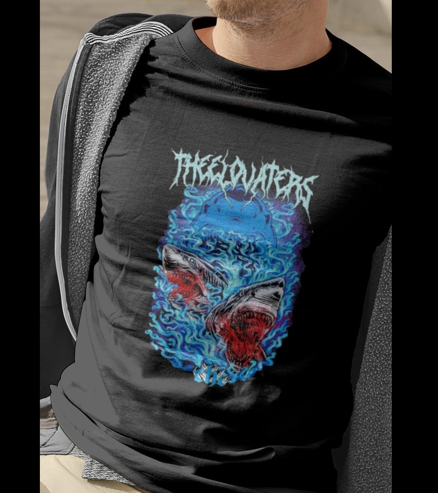 The Elovaters Beware Of Sharks Electric Blue Fierce Shark Trio T-Shirt