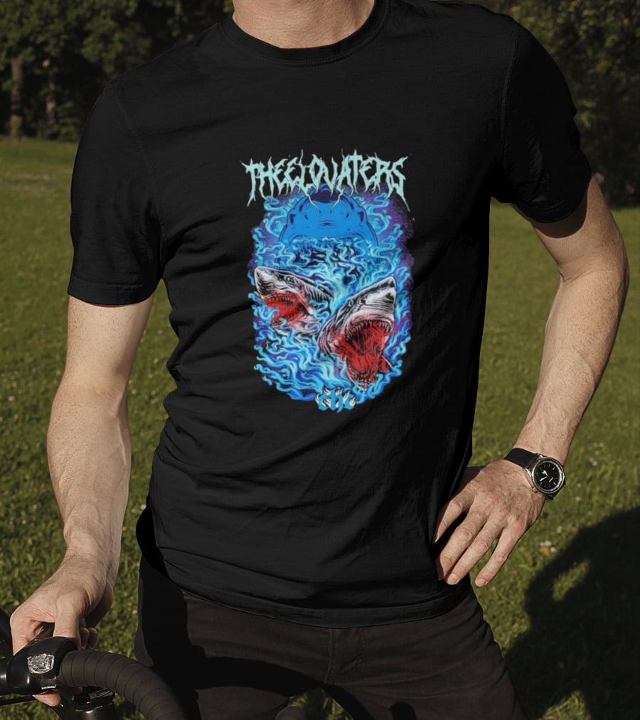 The Elovaters Beware Of Sharks Electric Blue Fierce Shark Trio T-Shirt