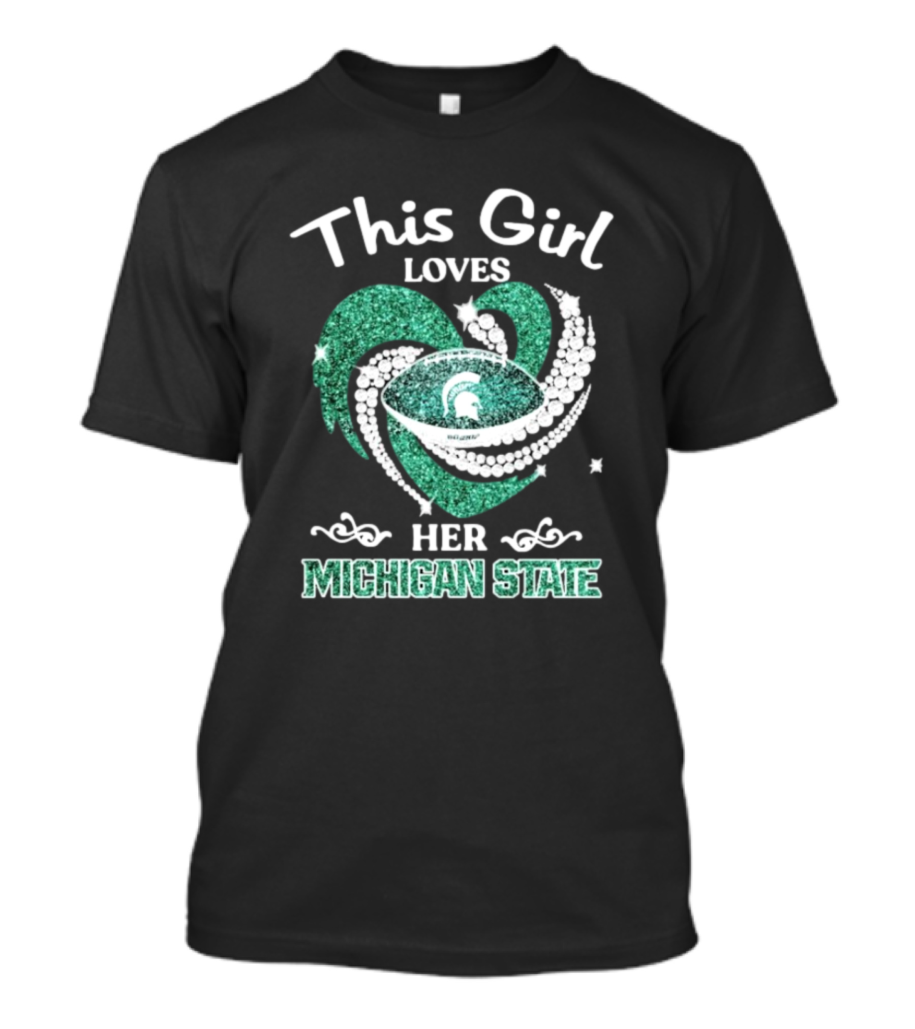 This Girl Loves Her Michigan State Spartans Green Heart Diamond T-Shirt