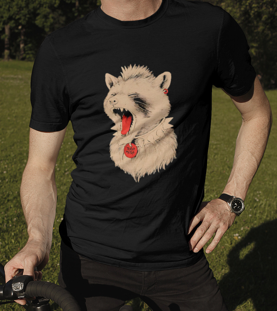 Trash Metal Raccoon With Spike Collar And Red Earring T-Shirt