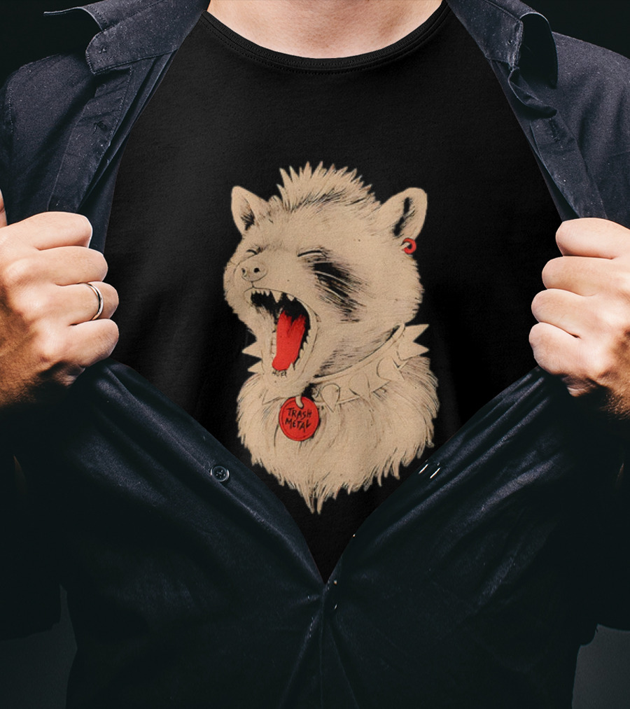 Trash Metal Raccoon With Spike Collar And Red Earring T-Shirt