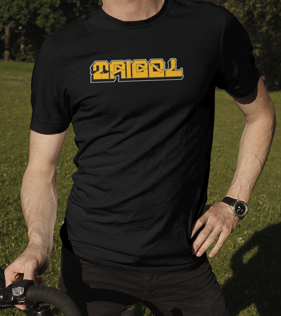 Tribal Gear Victim Gold Graffiti Font Bold Yellow Text T-Shirt