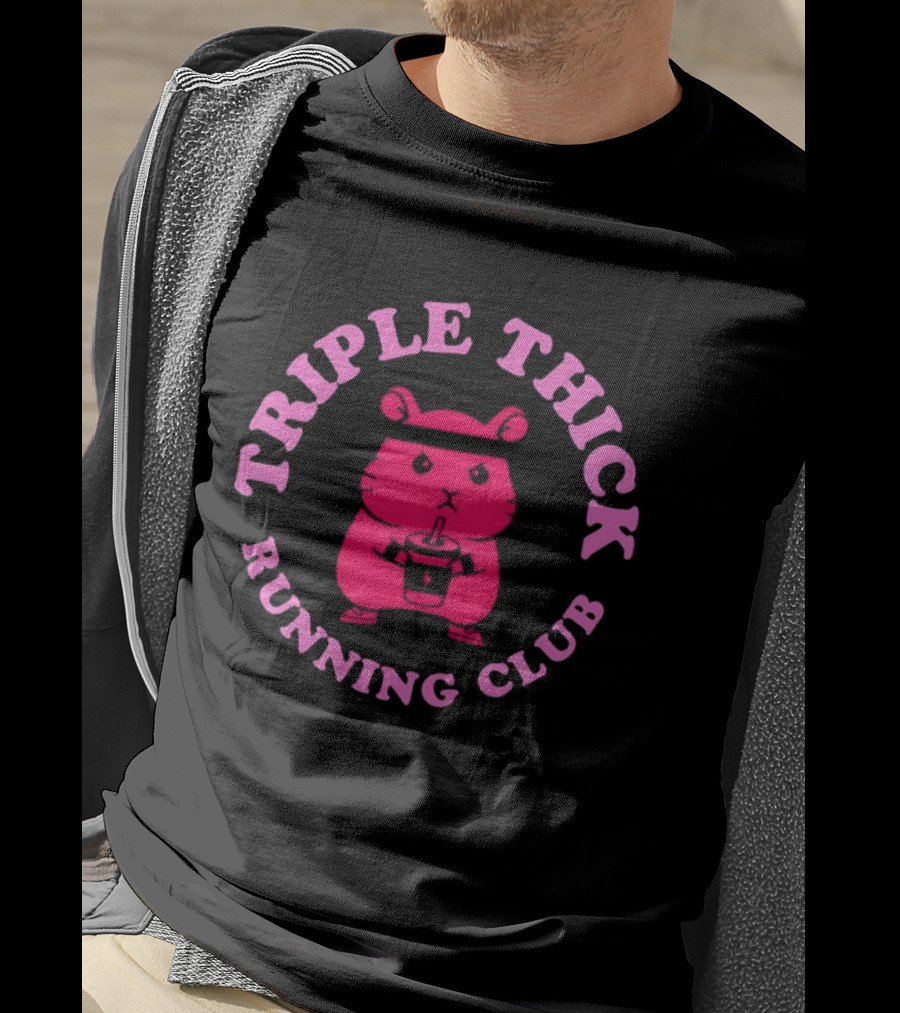Triple Thick Running Club Hamster Weightlifting Fun T-Shirt