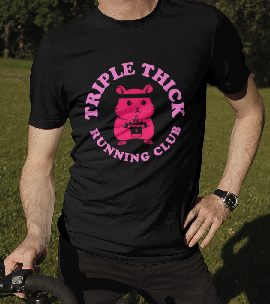 Triple Thick Running Club Hamster Weightlifting Fun T-Shirt