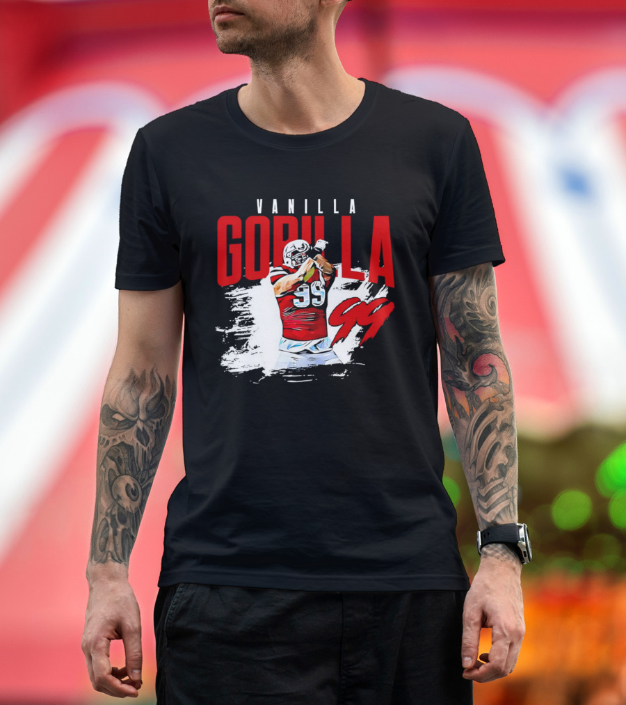 Vanilla Gorilla Number 99 Football Jersey Athlete Action Pose T-Shirt