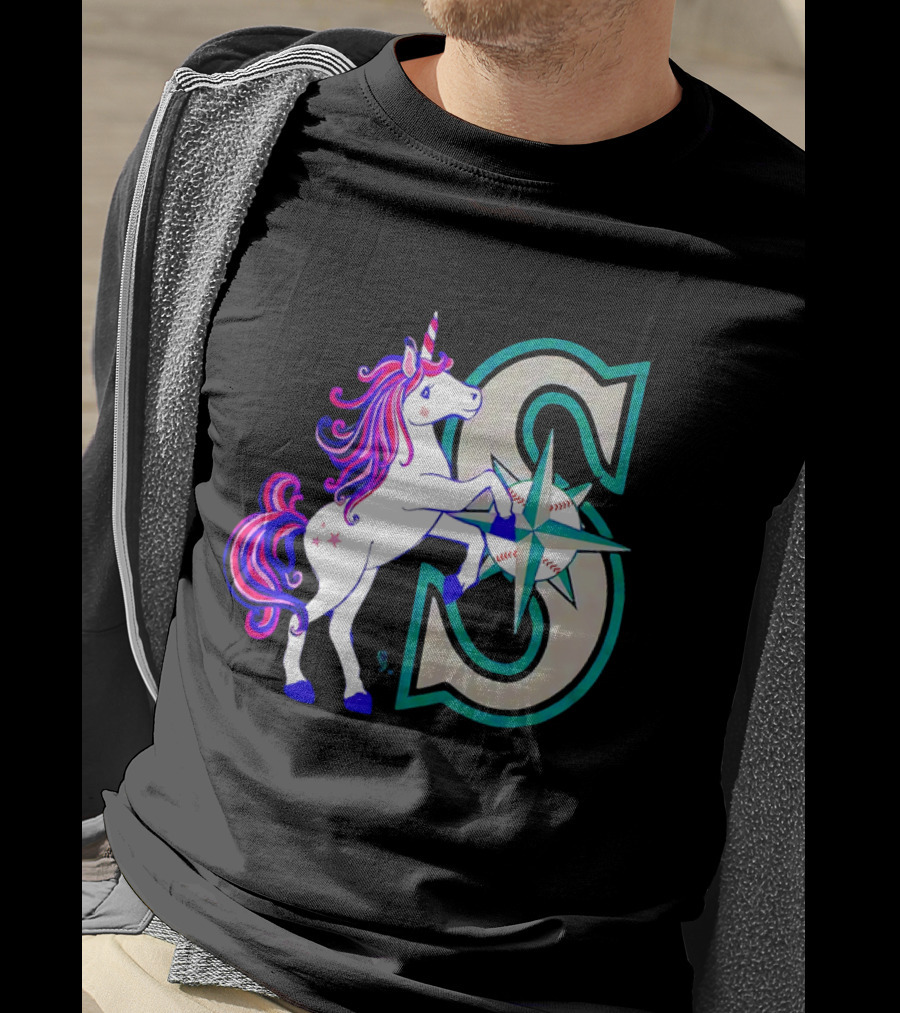 Unicorn Seattle Mariners Baseball Emblem With Compass And Stars T-Shirt