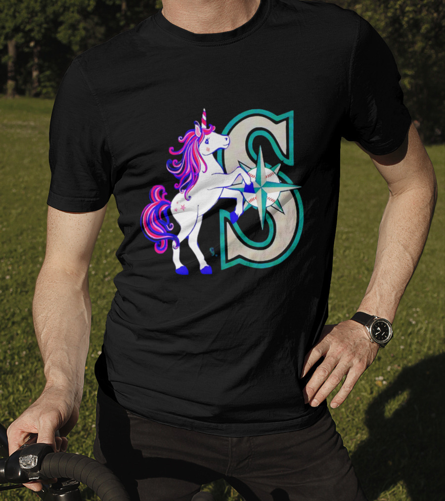 Unicorn Seattle Mariners Baseball Emblem With Compass And Stars T-Shirt