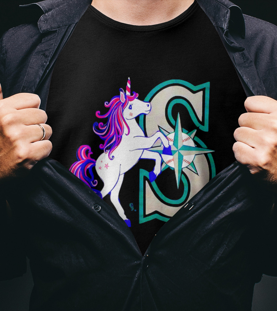 Unicorn Seattle Mariners Baseball Emblem With Compass And Stars T-Shirt