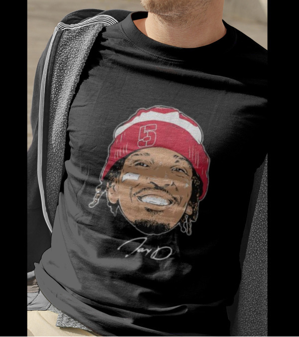 Washington Commanders Jayden Daniels Signature Face Bandage Number 5 Beanie T-Shirt
