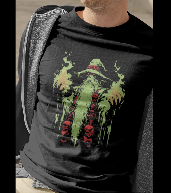 Wizard Of Doom Psychedelic Wizardry With Glowing Aura And Skull Elements T-Shirt