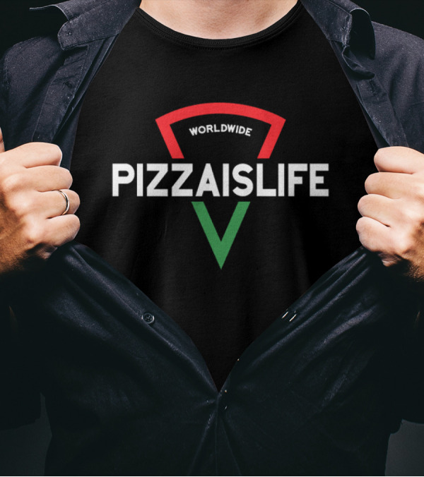 Worldwide Pizzaislife Pizza Slice Icon With Red Green Stripes T-Shirt