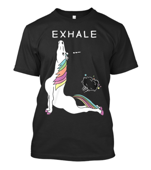 Exhale Yoga Unicorn Pose With Rainbow Mane And Magical Cloud T-Shirt