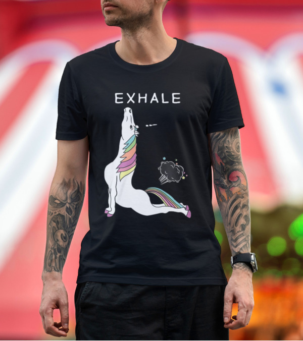 Premium T-Shirt: Exhale Yoga Unicorn Pose with Rainbow Mane and Magical Cloud T-Shirt Exhale Yoga Unicorn Pose with Rainbow Mane and Magical Cloud T-Shirt