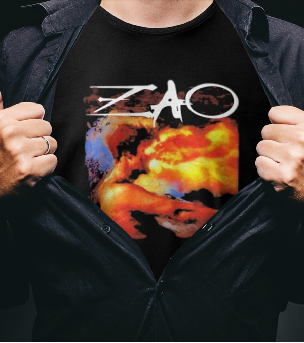 Zao Fiery Abstract Artwork With Dynamic Earth Tones T-Shirt