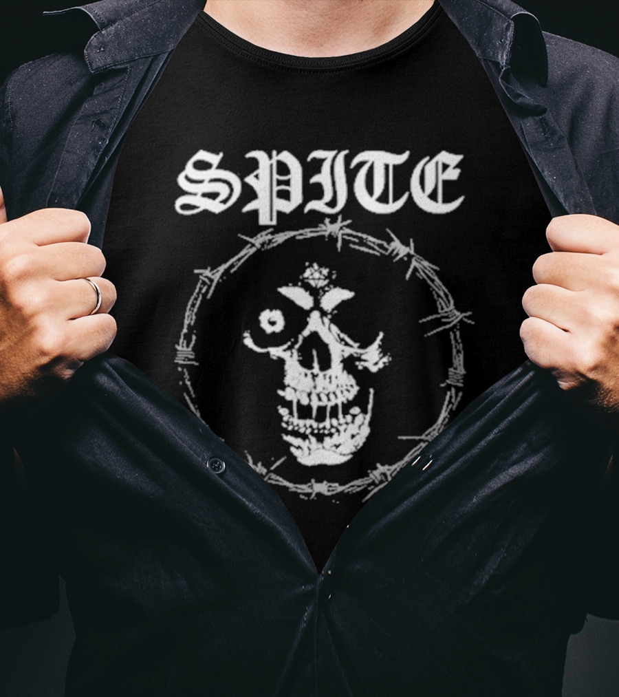 Spite Barbed Wire Skull Theme Pain Is A Place On Earth T-Shirt