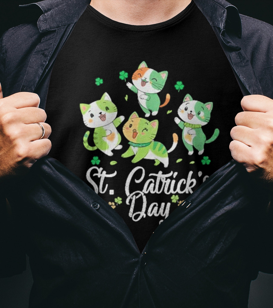 St Catricks Day Cats St Patricks Day Cat Lover St Pattys T-Shirt