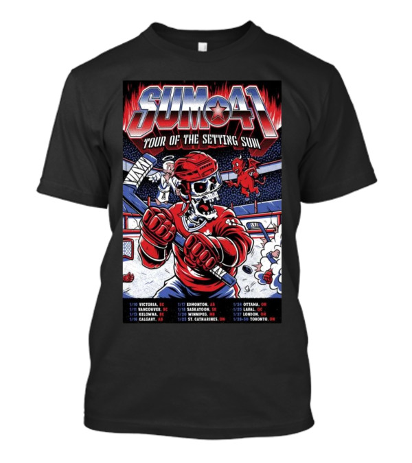 Sum 41 Tour Of The Setting Sun 2025 Canadian Tour Dates Hockey Skeleton Angel Devil Theme T-Shirt