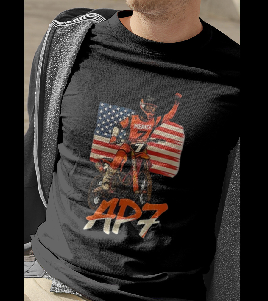 Supercross Motocross AP7 Aaron Plessinger Merica 7 USA Flag Motocross Racing T-Shirt