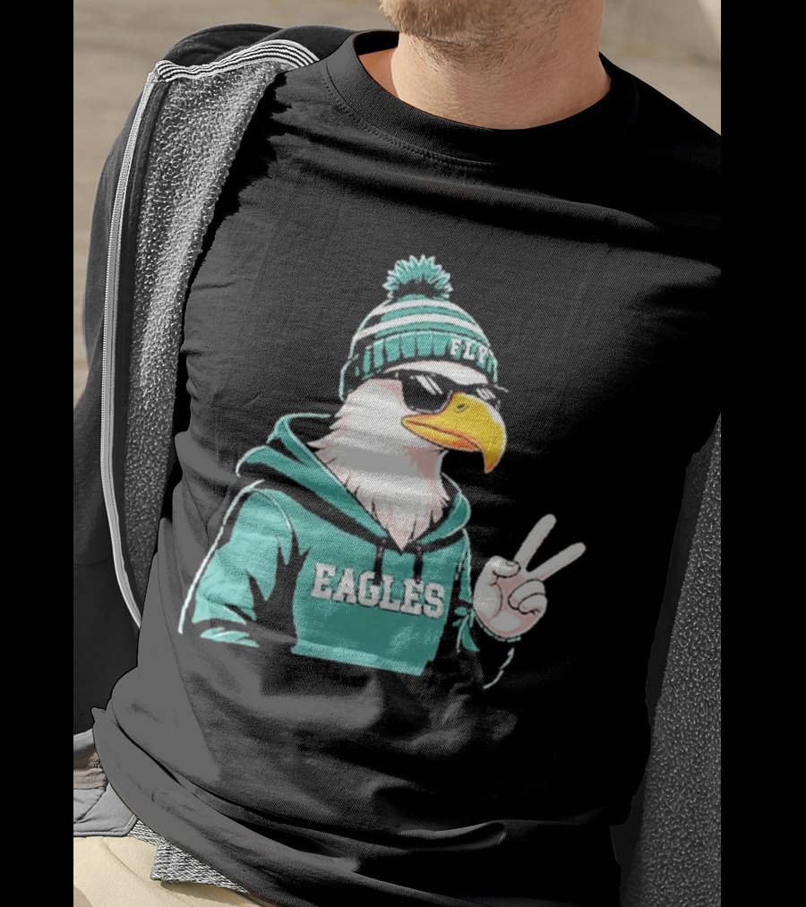 Fly Eagles Beanie Sunglasses Peace Sign T-Shirt